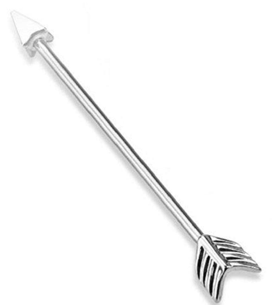 Body Accentz - Barra industriale in acciaio chirurgico 316L, con freccia industriale, calibro 14, colore: argento