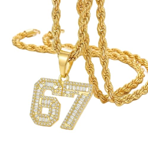 LULUMONIA 67 Necklace Chains for Man Number Necklace Baseball Chain Sports Football Pendant Hip Hop Cubic Zirconia Iced Custom Name Personalized Jewelry
