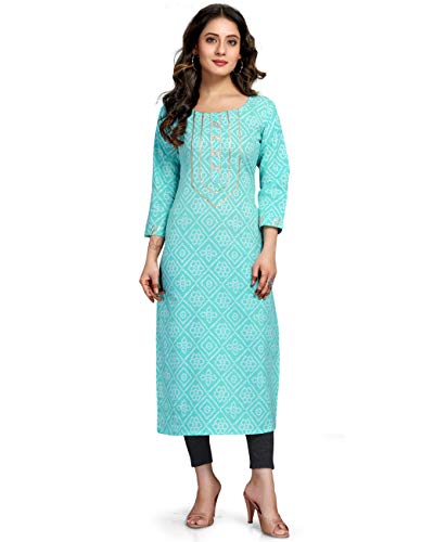 Image of Rajnandini Women's Pure Cotton Straight Fit Casual Cambric Jaipuri Bandhani Printed Kurti (JOPLJPR57-PP)