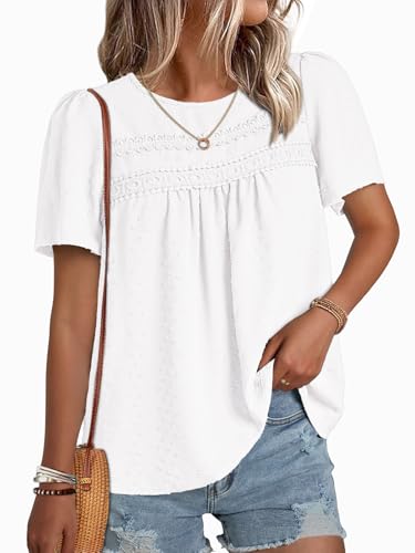 Women's Short Sleeve Chiffon Top $5.99 – Crewneck Casual Blouse with Lace Hem - image 1