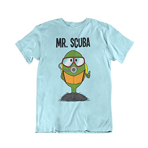 Mr Scuba - Mens Water Diving Sports Gift Organic Cotton T-Shirt (X-Large, Sky Blue)