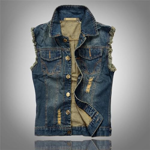 Denim Vest Men Sleeveless Lapel Ripped Jean Vests Cowboy Casual Jean Jacket with Rivets 80s Punk Outerwear Western Outfits2