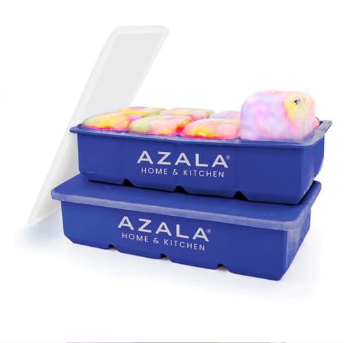 Grand bac à glace avec couvercle, moules à glaçons XXL 2pcs, bac à glace sans BPA facile à enlever empilable anti-déversement pour aliments pour bébés, Whisky, cocktails (Bleu)