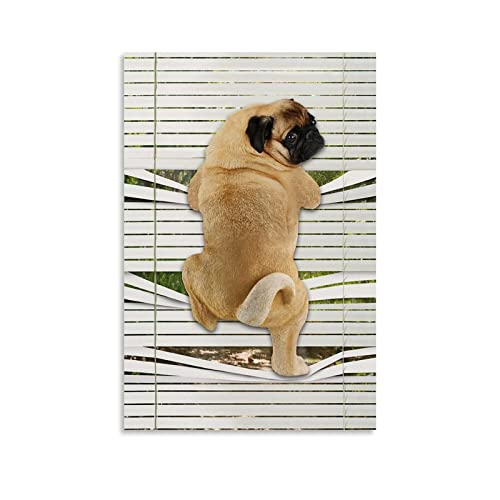 Poster animal carlin Ljx avec carlin grimpant sur une fenêtre - Décoration murale - Pour salon, chambre à coucher - 30 x 45 cm Cover