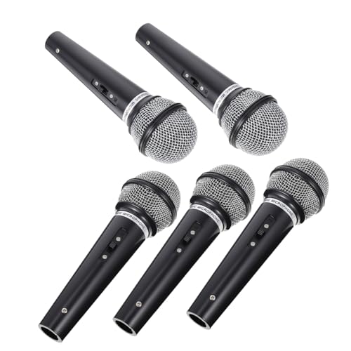 Veemoon Lot de 5 Microphones Factices Noirs pour Jeu de Rôle, Accessoires de Modélisation de Microphone en Plastique Léger et Résistant, pour Fêtes, Spectacles et Entraînement au Chant