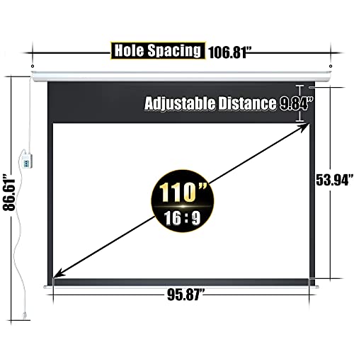 Aoxun 110" Motorized Projector Screen - Indoor And Outdoor Movies Screen 110 Inch Electric 16:9 Projector Screen W/Remote Control #TOP1