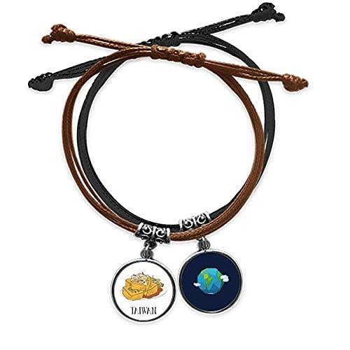 Pulsera de cuerda con amuleto de comida taiwanesa y cuero ajustable