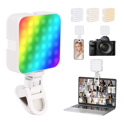 ELZO 97 LED Portable Selfie Light with Clip, Phone Light, Camera Tripod Adapter CRI 95+ 3 Modes, Rechargeable with 7 RGB Modes 10 Brightness for iPhone Video Conference Laptop Makeup YouTube Vlog