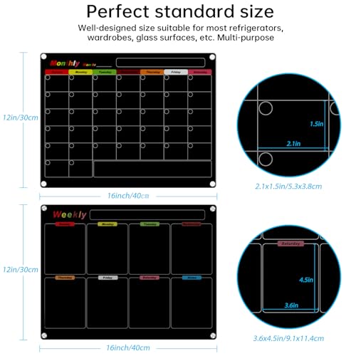 Acrylic Magnetic Calendar for Refrigerator 2 Pack 30x40cm/12x16inch Black Fridge Calendar, Dry Erase Planning Boards - Image 4