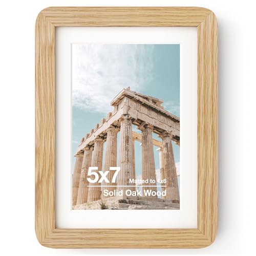 5x7インチ (A4サイズ) オーク無垢材 フォトフレーム はがきサイズ写真用マット・アクリル板・吊り下げ金具一式付属 ウォールナット (1個)