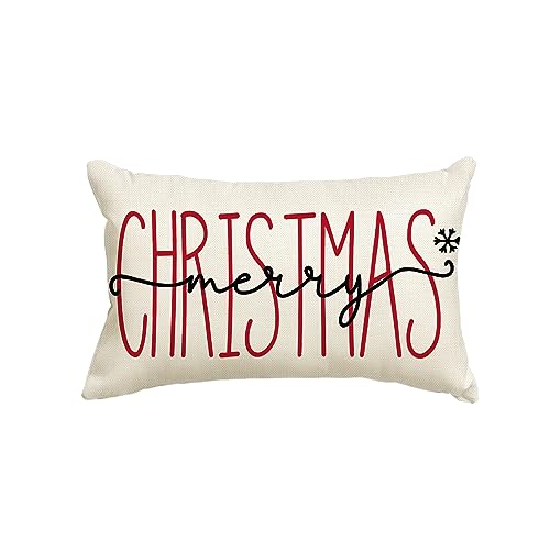 AVOIN colorlife Merry Christmas Throw Pillow Cover 12 x 20 Inch Winter Holiday Cushion Case Decoration for Sofa Couch