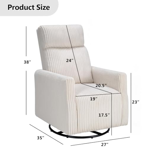 Image of CANMOV Swivel Rocker Chair for Nursery, Swivel Accent Chair with High Back and Arms, Corduroy Glider Chair for Living Room Bedroom Nursery, Beige