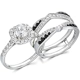 Newshe Jewellery Cubic Zirconia Wedding Rings for Women Engagement Ring Bridal Band Set 925 Sterling Silver Promise Anniversary Enhancers and Wraps Round Size 7