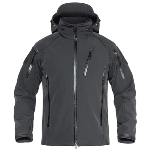 Veste tactique à capuche homme grise XL pour affronter la pluie et le vent de l'hiver