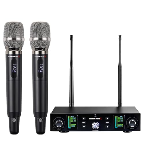 GOLDEN MARS Wireless Microphone System, Upgraded 2.4GHz Rechargeable Professional AI Automatic Channel Connection Metal Wireless Microphones with 400ft Receiving Distance for Singing Karaoke DJ Church