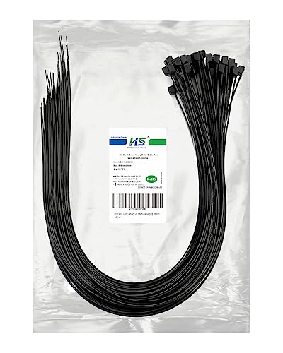 HS Extra Long Heavy Duty Zip Tie Straps (50 Pack) Thick 0.35 Inch Plastic Duct Zip Ties Heavy Duty 200 Pounds Black Large Zip Ties 36 Inch for HVAC Travel Packaging Vessel