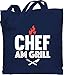 Shirtracer Grill - Chef am Grill Flamme - Unisize - Navy Blau - WM101_Jutebeutel_lang - WM101 - Stoffbeutel aus Baumwolle Jutebeutel lange Henkel