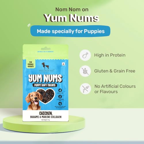 Image of Yum Nums by HUFT Soft & Chewy Sticks - 70 gm (Pack of 5) | Chicken, Brahmi & Marine Collagen Puppy Soft Treats | Healthy Dog Treats for Puppies | Puppy Training Treats | High Protein, Joint Support