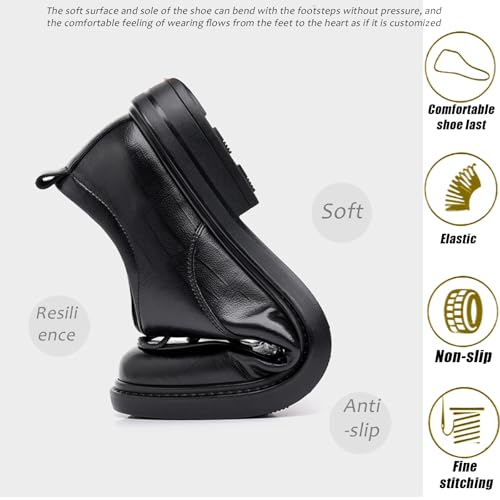 Men's Leather Chunky Heel Oxford Shoes Comfortable Round Toe Low Heel Non-Slip Lace-Up Business Dress Shoes Classic Casual Wedding Shoes4