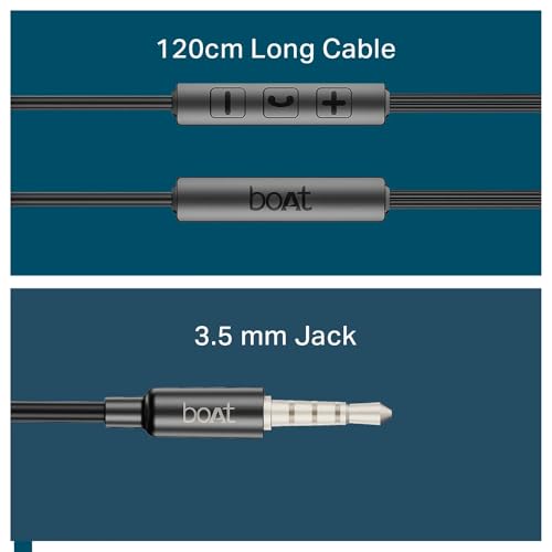 Image of boAt Bassheads 55 Wired Earphones with 10mm Drivers, Metallic Buds, in-Line Mic & Lightweight Design (Black)