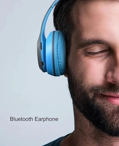 Image of Wireless Headphones, Bluetooth Over Ear Foldable Headset Built in mic Earphones Bluetooth & Wired Headset (Blue, On the Ear)
