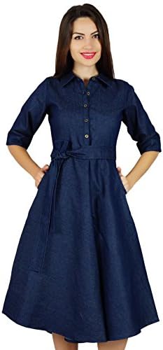 Bimba Womens Blue Denim Chambray Casual Shift Dress Summer Dresses