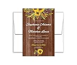 Personalized Wedding Invitation with Envelopes - Rustic Sunflowers