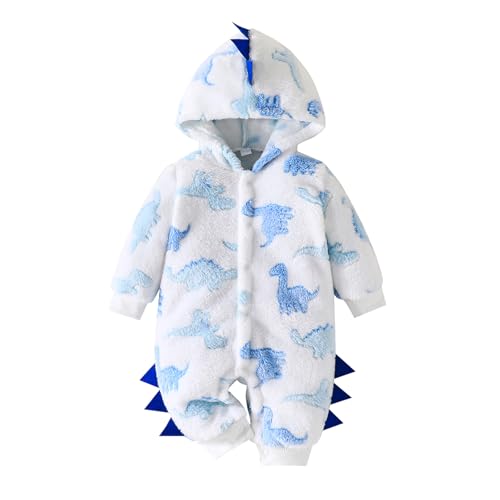 Image of Kodaruber Infant Baby Boy Girl Cartoon Dinosaur Clothes Fleece Hooded Jumpsuit Long Sleeve Romper Fall Winter Outfit