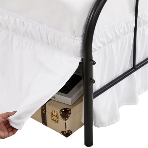 Cache Sommier,Jupe de Lit Jupe de lit à Volants Blancs Doux et Confortables avec Coins fendus Jupe élastique enveloppante Facile Installer - Hauteur 15 Pouces(White,140x190x38cm)