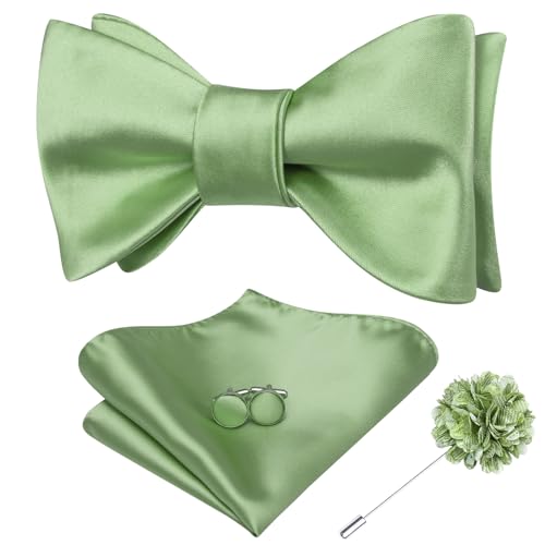Image of Dubulle Self Tie Bow Ties and Lapel Pin for Men Paisley Solid Mens Bowtie and Handkerchief Cufflinks Set Wedding