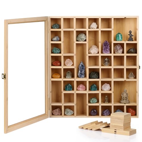 AUTOARK Adjustable Rock Display Case Large Bamboo Wood AHK-064