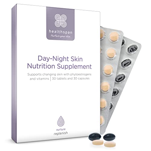 Image of Healthspan Day-Night Skin Nutrition Supplement | Contains Soy Bean Extract & Omega 3 with Vitamins C & E | Skin Care | Vegetarian (30 Day Supply)