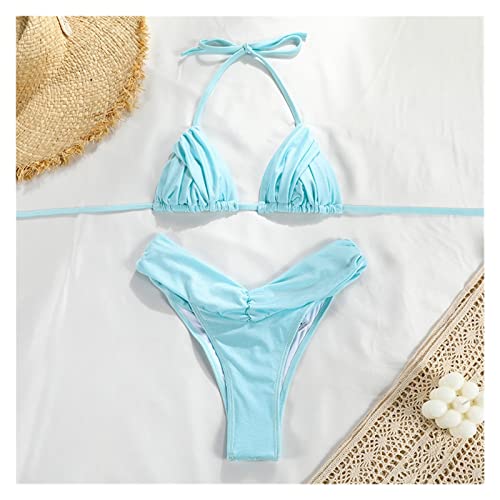 Bikini set pour femmes avec maillot de bain deux pièces plissé à cordons