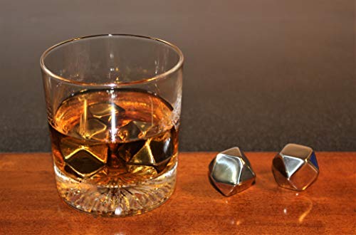 Set of 8 Whiskey Stones, Diamond Shaped Reusable Ice Cubes, Beverage Chilling Rocks, Premium Stainless Steel Gifts For Men, Dad, Christmas, Includes Storage Tray and Silicone Tip Tongs.