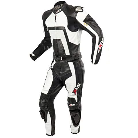 XLS Lederkombi Herren Zweiteiler Schwarz Weiß Echtleder zweiteilige Motorradkombi (62) Cover