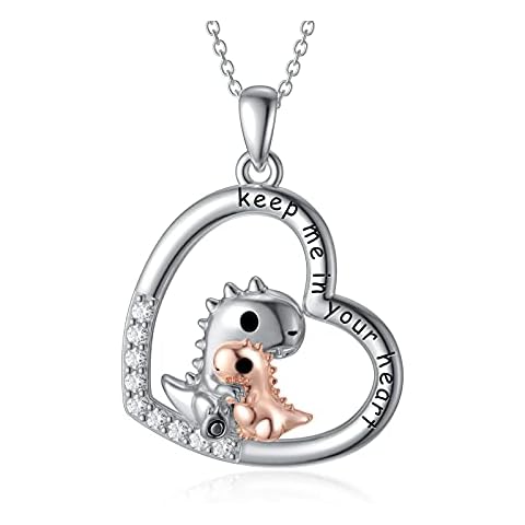 PEIMKO Dinosaur Gifts 925 Sterling Silver Dinosaur Pendant Mother and Daughter Animals Necklace for Women, Dinosaur Jewelery Birthday Gifts Cover