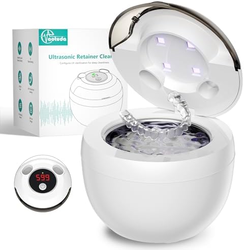 Aotuda Ultrasonic Retainer Cleaner Machine, 200ML Ultrasonic Dental Cleaning Pod with 4 Modes, Digital Timer, Mouth Guard Cleaner for Denture, Aligner, Braces, Toothbrush, Jewelry