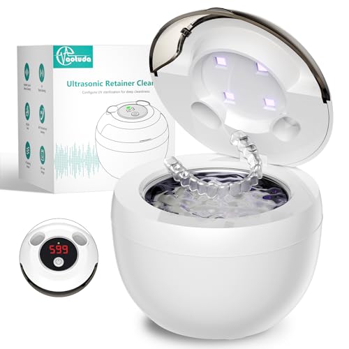 Aotuda Ultrasonic Retainer Cleaner Machine, 200ML Ultrasonic Dental Cleaning Pod with 4 Modes, Digital Timer, Mouth Guard Cleaner for Denture, Aligner, Braces, Toothbrush, Jewelry
