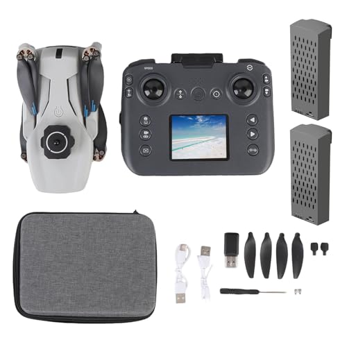 Pyhodi Dron de Quadcopter Portátil con Cámara, EIS, un Retorno Clave, Control de Aplicaciones, 6 Canales, Pantalla LCD, Brazos Plegables, Evitación de Obstáculos, Fotografía de (2 baterías)
