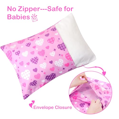 Image of UOMNY Toddler Pillowcases for Girls - Love and Heart Baby Pillow Case 2 Pack - Small Covers for Travel (13X18, 12x16, 14x19)