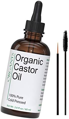 Organys Organic Castor Oil 2oz, For Longer Fuller Thicker Looking Hair Eyelashes & Eyebrows Enhances The Appearance Of Natural Lash & Brow Growth. Serum Comes With Eyeliner & Mascara Brushes