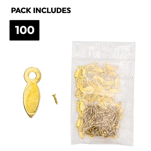 Image of Picture Frame Backing Clips Brass 5 /8 inch with Screws Small Size 100 Pack - Retaining Clips for Picture Frames - Flat Turnbuttons 100 Tabs and 100 Screws