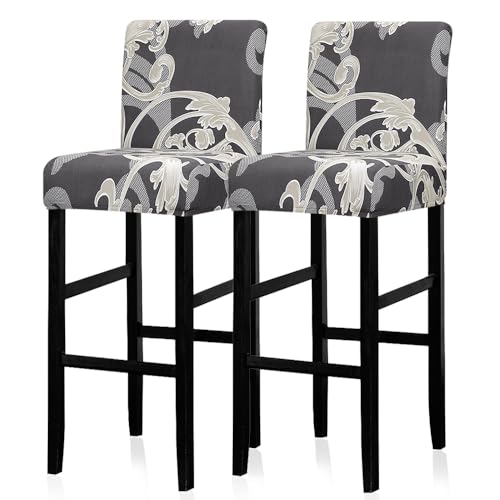 Image of Lellen Bar Stool Chair Covers Set of 2,Jacquard Bar Stool Cover Barstool Covers Slipcovers Stretch Bar Stool Covers with Backs Bar Stool Protector Covers for Kitchen Dining Room Counter Island