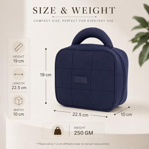 Image of WEMOL Travel Fashion Cosmetic Organizer Bag, Quilted Navy Blue | Detachable Pouch, Super Soft, For Brushes, Toiletries, Cosmetics, For Women