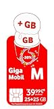 Vodafone Mobilfunkvertrag GigaMobil M | Jetzt doppeltes Datenvolumen 50 GB statt 25 GB | Zusätzlich 24 x 20% Tarifrabatt | 5G-Netz | EU-Roaming | Telefon- SMS-Flat ins deutsche Netz