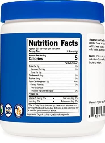 Nutricost Organic Matcha Powder (Culinary Grade) 8Oz - Certified Ccof Organic. Vegetarian, Gluten Free, Non-Gmo #TOP3