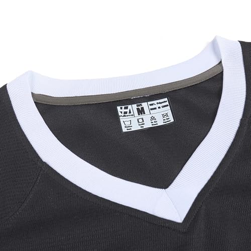 Pullonsy Black American Football Jerseys for Men Women Adult Unisex Workout Mesh Tops College Sports Training Fitness Tops White Stripe-Black Jersey,Men Size Small