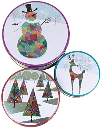 Set of 3 Christmas Biscuit Tins Round with Lid Metal Cookie Tins ...