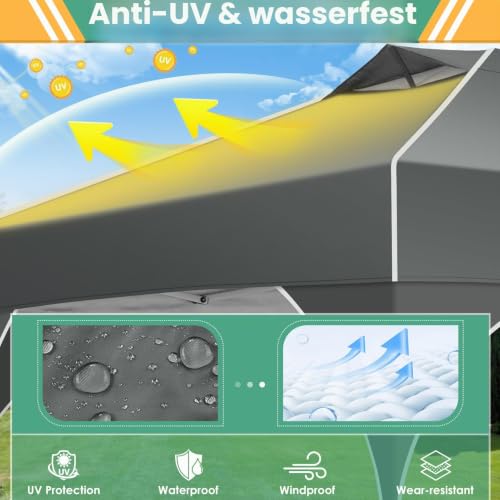 COBIZI Faltpavillon 3x3 Wasserdicht Stabil, EIN-Tasten-Zentralverriegelung, Partyzelt mit Entlüftung, Fluoreszierenden Streifen, 3 Seitenteilen, Höhenverstellbar Gartenzelt, Grau