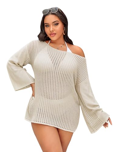 Robe de plage en maille noire grande taille ajourée pour maillot de bain